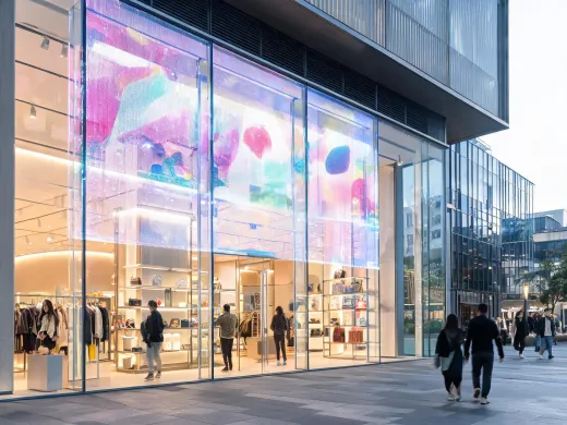 Transparent LED display in retail glass facade