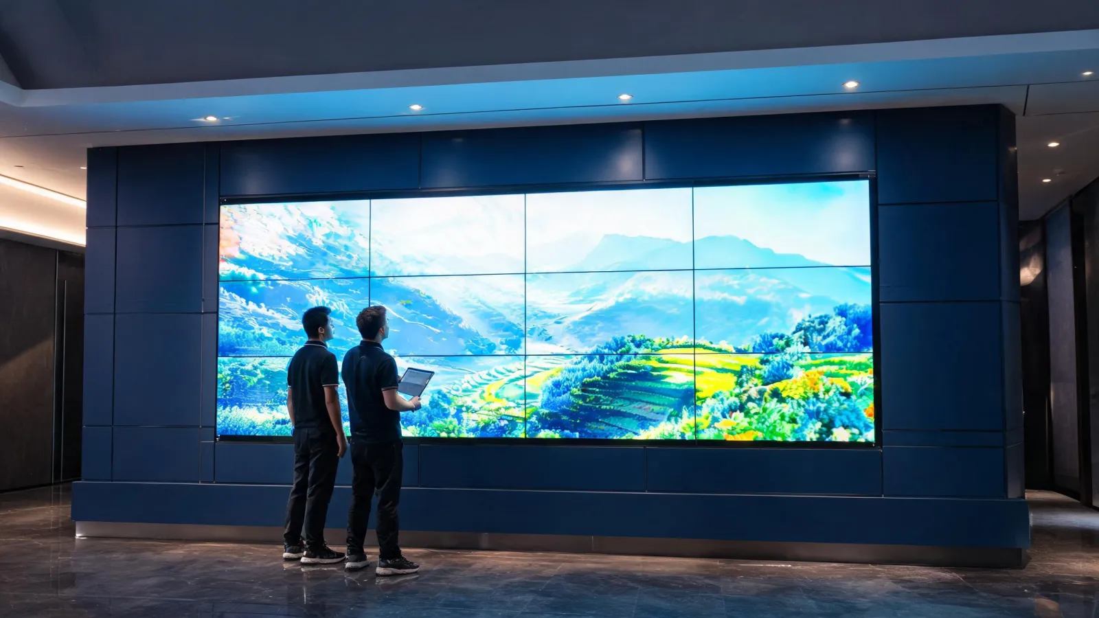 Large indoor Planar LED video wall in a premium commercial lobby